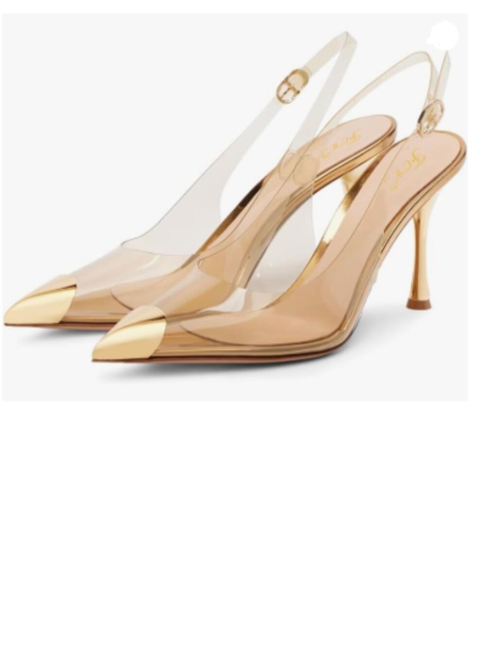 FOWT Gold Pointed Cap Toe High Pumps Transparent Buckle Slingback Heels Shoes